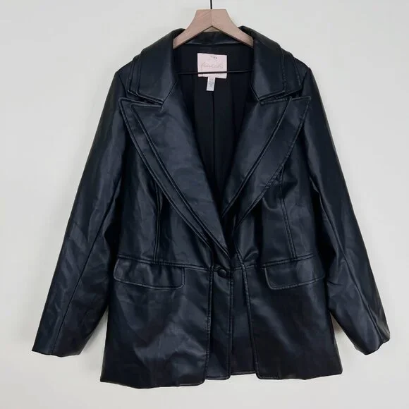 Anthropologie Hutch Layered Vegan Leather Blazer Jacket Coat Edgy Cool Unique 1X - Picture 5 of 13